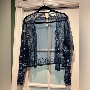 Chicos embroidered sheer jacket